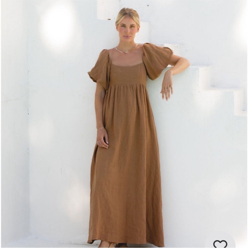 Solai, French Riveria, Toffee Color, Size L, Puff Sleeve, Gown